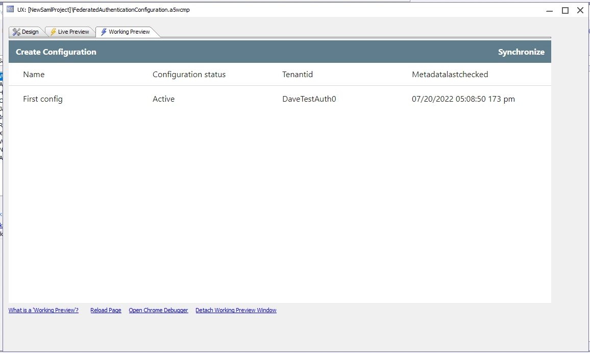 Federated Authentication Configuration List